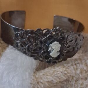 Silver Cameo Filigree Cuff Bracelet - Women's Jewelry